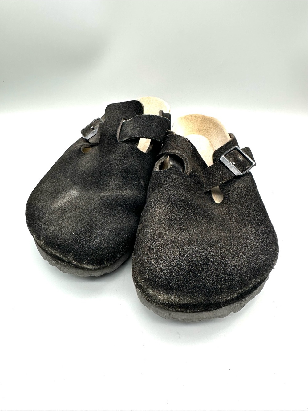Birkenstock Boston Suede Clogs Dark Brown Soft Footbed Womens 38 L7 M5